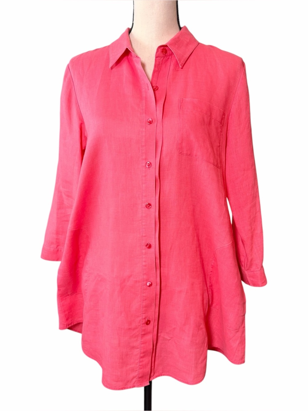 Lafayette 148 New York Coral Pink Linen Tunic Shirt – Size Small